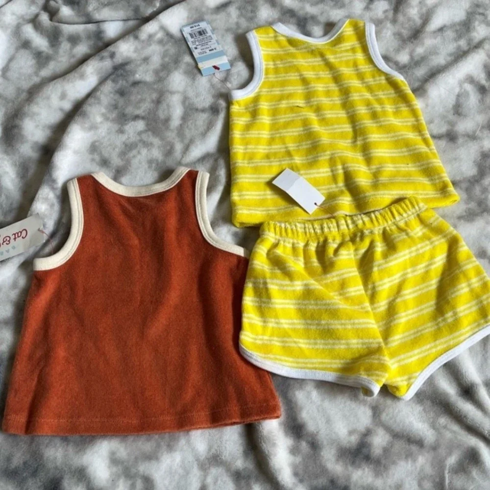 Cat &‎ Jack Baby 3-6M Outfit Bundle NWT Tank Top Shorts Set Orange Yellow 3pc